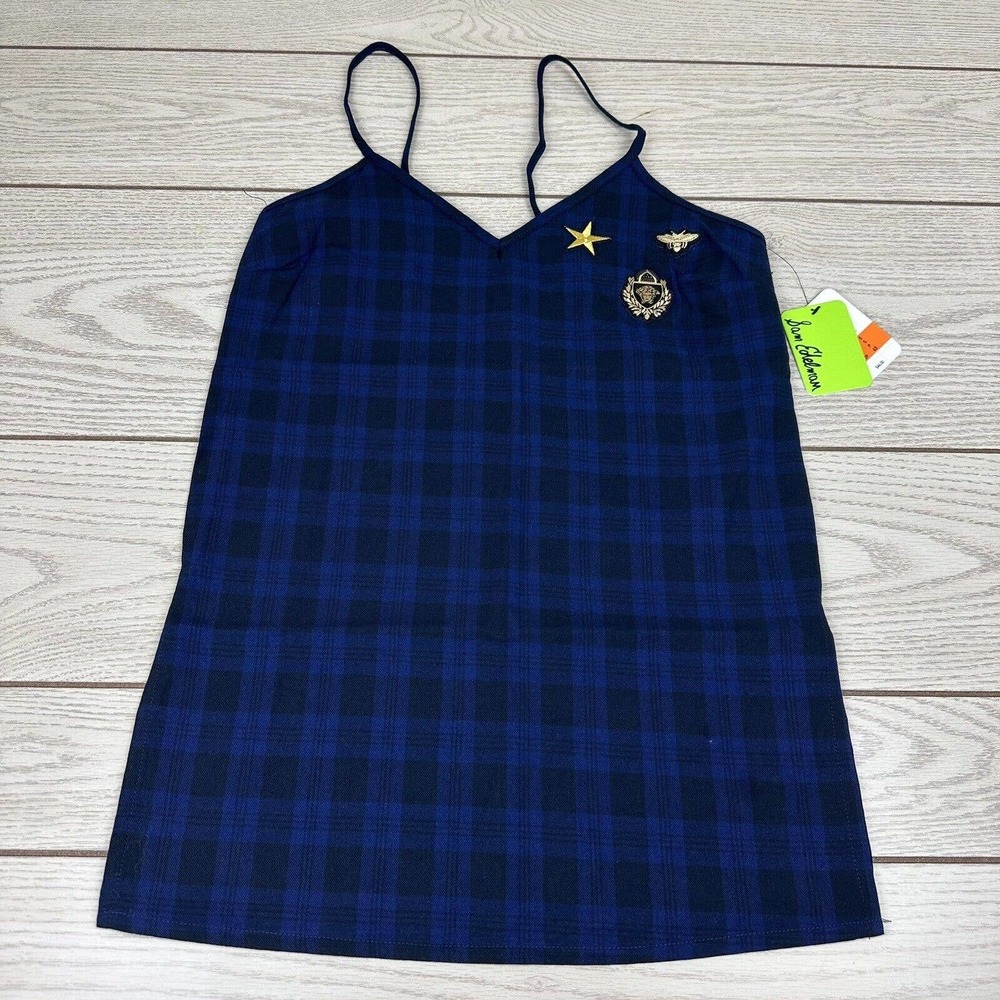 Sam Edelman Women's Chemise Blue Plaid Spaghetti Strap Top Side Slit Size S